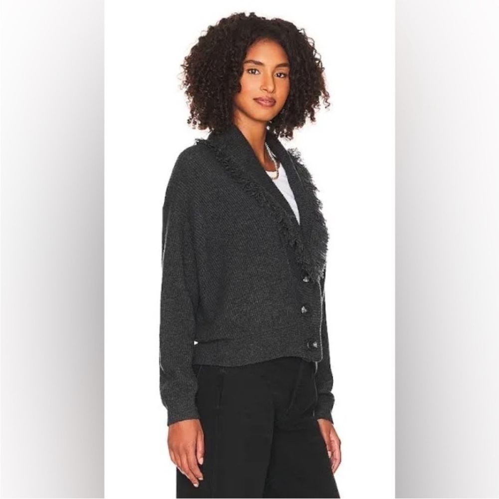 27 Miles Malibu Warner Grey Neck Fringe Long Sleeve Sweater Small - Picture 2 of 5